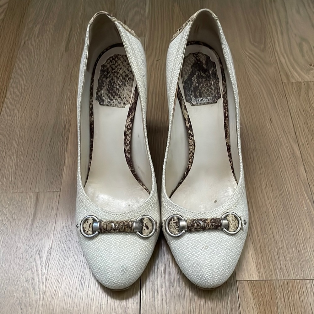 Dior Off white Raffia and Snakeskin Round Toe EU 38.5, US 8